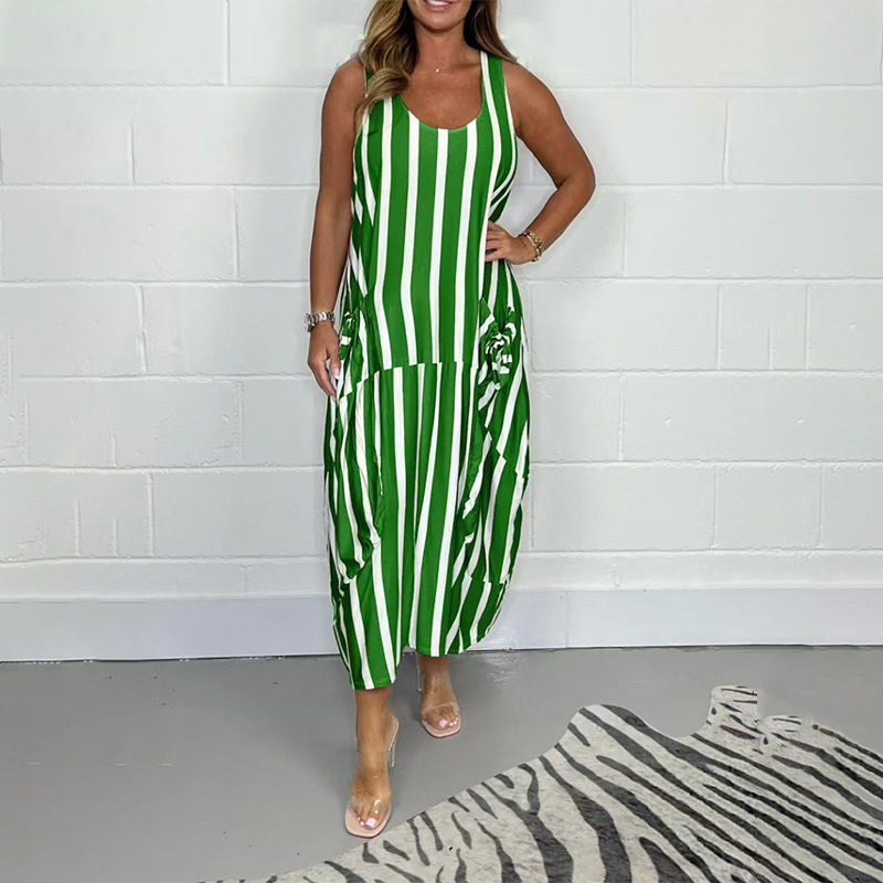 Gestreiftes, ärmelloses Maxikleid für Damen