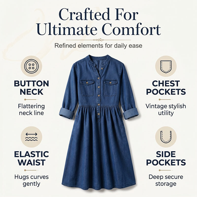 Maxikleid aus Denim mit Knopfleiste für Damen in Übergrößen