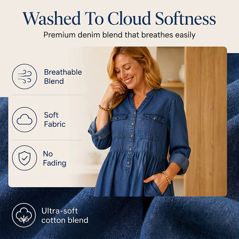 Maxikleid aus Denim mit Knopfleiste für Damen in Übergrößen