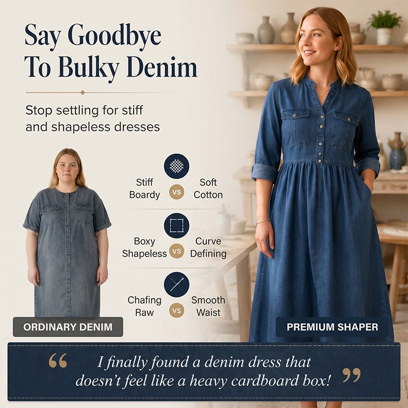 Maxikleid aus Denim mit Knopfleiste für Damen in Übergrößen
