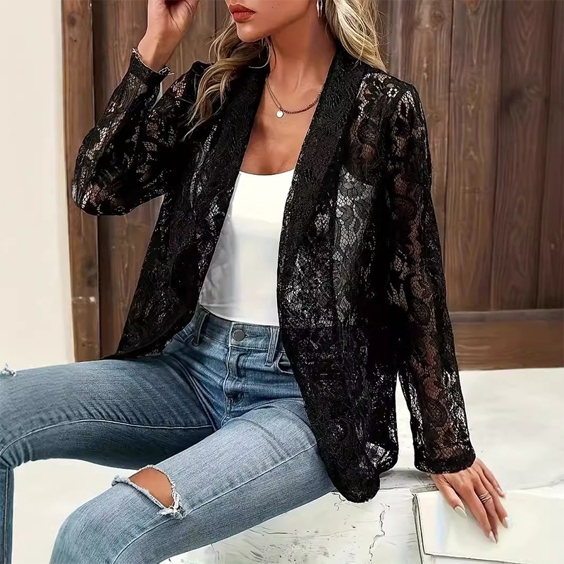 👗Eleganter Damenblazer aus Spitzenstoff mit Blumenmuster – Elegantes, leichtes Kleidungsstück, das sich vom Büro bis zum Abend tragen lässt✨