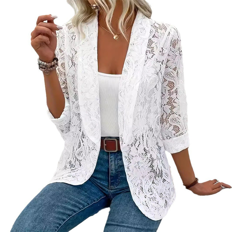 👗Eleganter Damenblazer aus Spitzenstoff mit Blumenmuster – Elegantes, leichtes Kleidungsstück, das sich vom Büro bis zum Abend tragen lässt✨