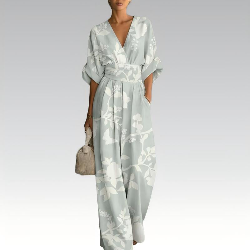 Damen elegantes V-Ausschnitt-Print-Jumpsuit