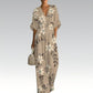 Damen elegantes V-Ausschnitt-Print-Jumpsuit