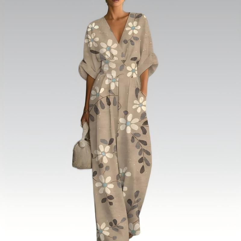 Damen elegantes V-Ausschnitt-Print-Jumpsuit