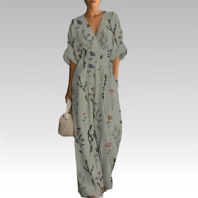 Damen elegantes V-Ausschnitt-Print-Jumpsuit