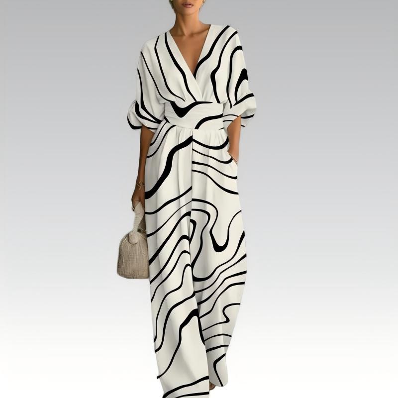 Damen elegantes V-Ausschnitt-Print-Jumpsuit