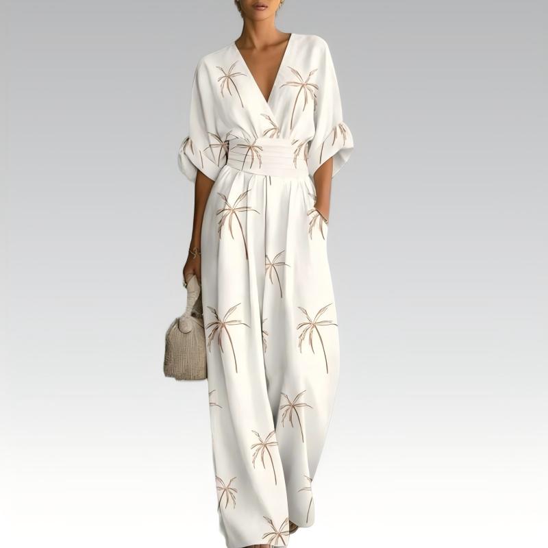 Damen elegantes V-Ausschnitt-Print-Jumpsuit