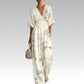 Damen elegantes V-Ausschnitt-Print-Jumpsuit