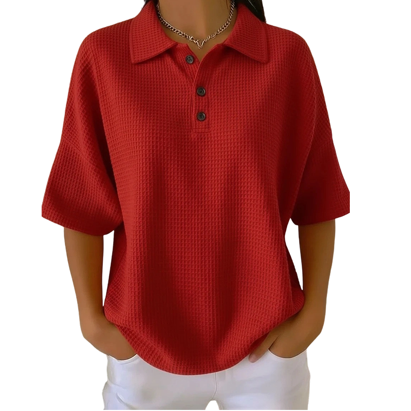 Damen locker sitzendes knöpfbares Kragen-T-Shirt