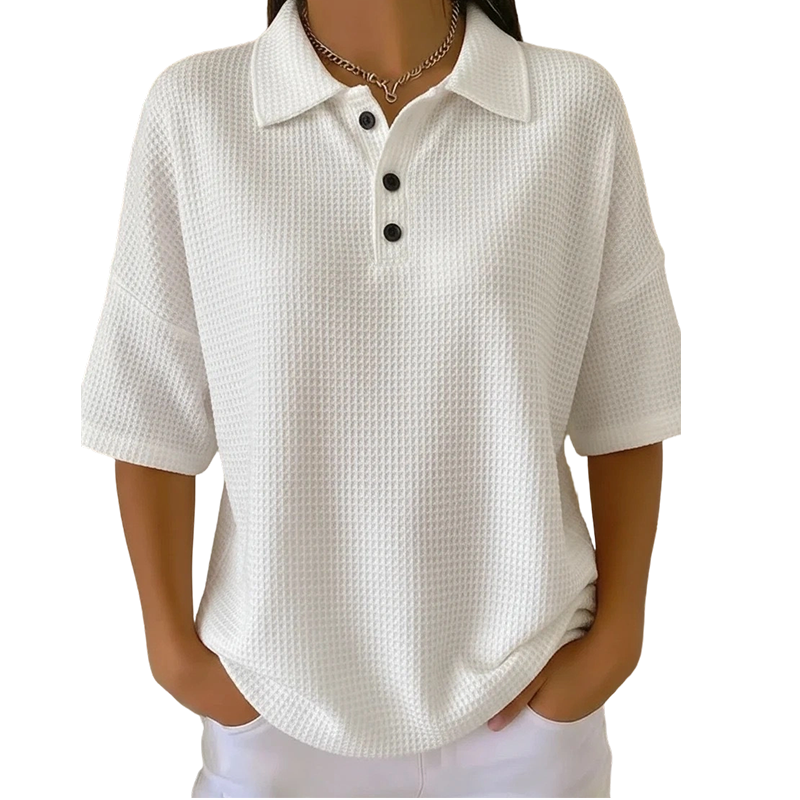 Damen locker sitzendes knöpfbares Kragen-T-Shirt