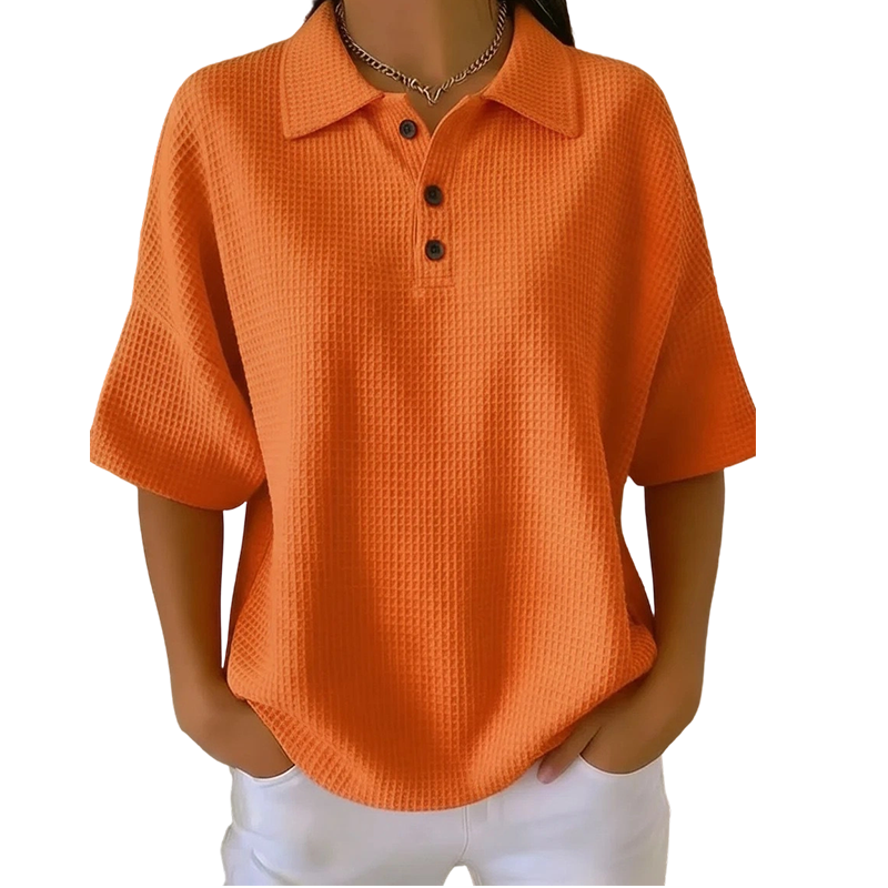 Damen locker sitzendes knöpfbares Kragen-T-Shirt