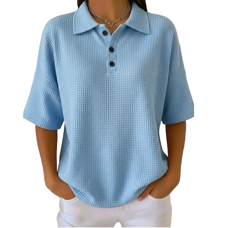Damen locker sitzendes knöpfbares Kragen-T-Shirt