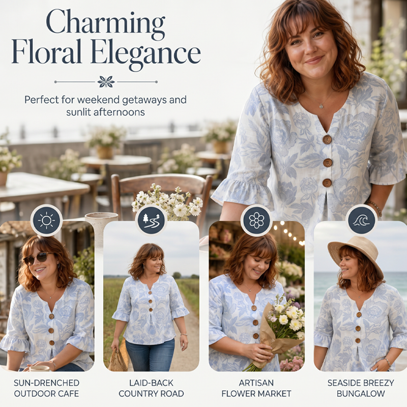 ⌛ Nur solange Vorrat reicht – danach regulärer Preis! Sommerliches Damen-Top mit Blumenmuster und Rüschenärmeln