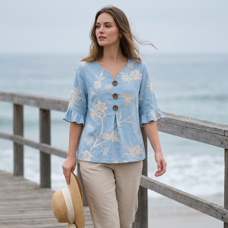⌛ Nur solange Vorrat reicht – danach regulärer Preis! Sommerliches Damen-Top mit Blumenmuster und Rüschenärmeln