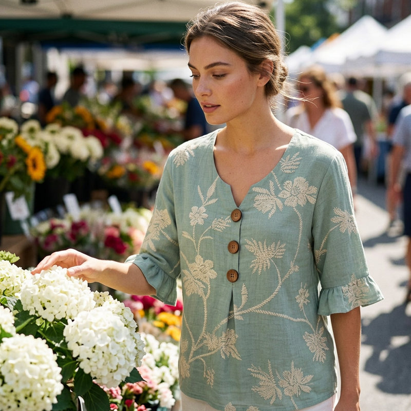 ⌛ Nur solange Vorrat reicht – danach regulärer Preis! Sommerliches Damen-Top mit Blumenmuster und Rüschenärmeln