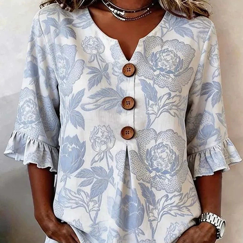 ⌛ Nur solange Vorrat reicht – danach regulärer Preis! Sommerliches Damen-Top mit Blumenmuster und Rüschenärmeln