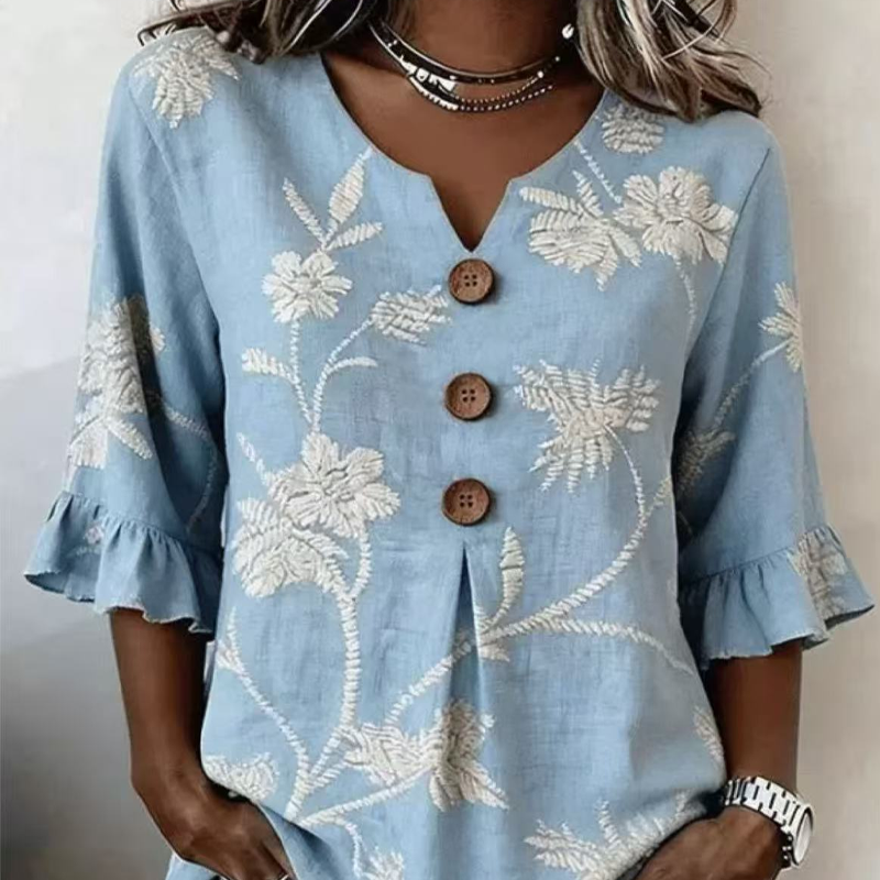 ⌛ Nur solange Vorrat reicht – danach regulärer Preis! Sommerliches Damen-Top mit Blumenmuster und Rüschenärmeln