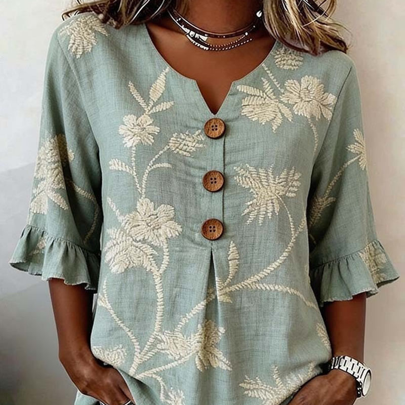 ⌛ Nur solange Vorrat reicht – danach regulärer Preis! Sommerliches Damen-Top mit Blumenmuster und Rüschenärmeln