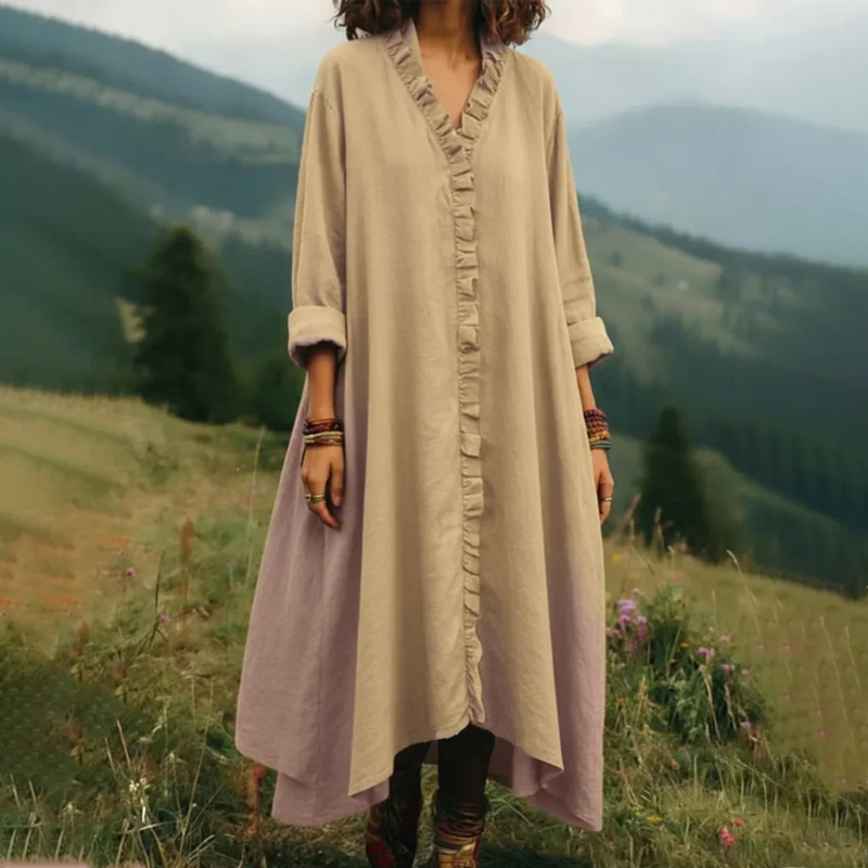 👗 🌸V-Neck Ruffle Trim Loose Maxi Dress – luftiger Schnitt, romantische Rüschen & vielseitig – perfekt für warme Tage, Strand & besondere Anlässe