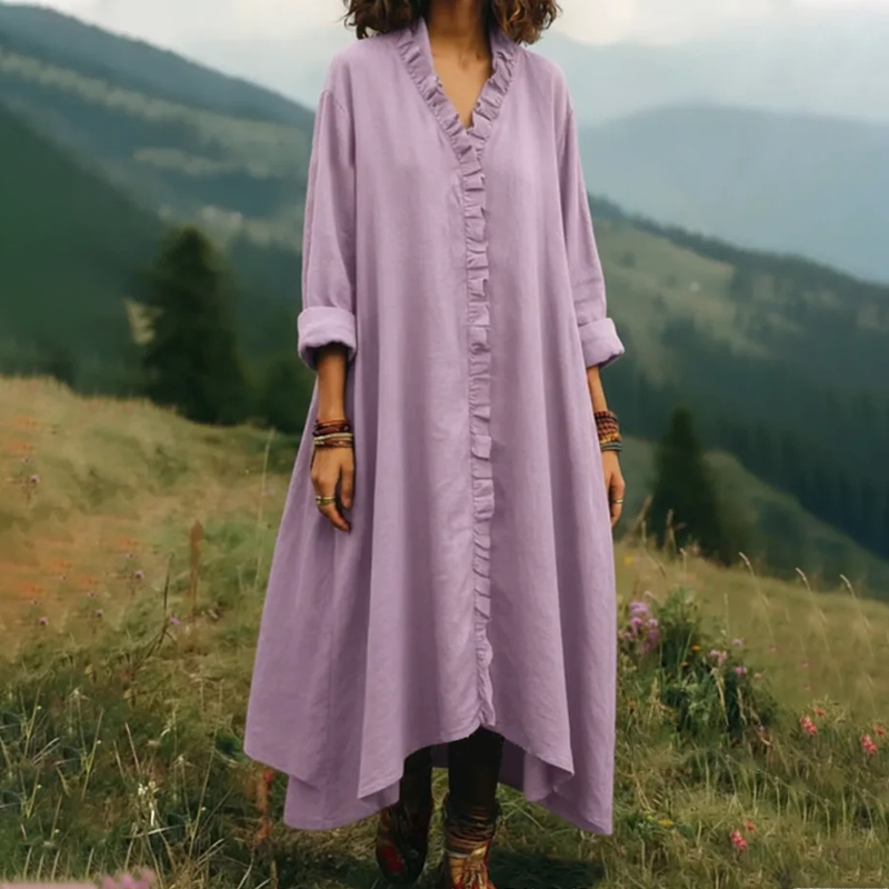 👗 🌸V-Neck Ruffle Trim Loose Maxi Dress – luftiger Schnitt, romantische Rüschen & vielseitig – perfekt für warme Tage, Strand & besondere Anlässe