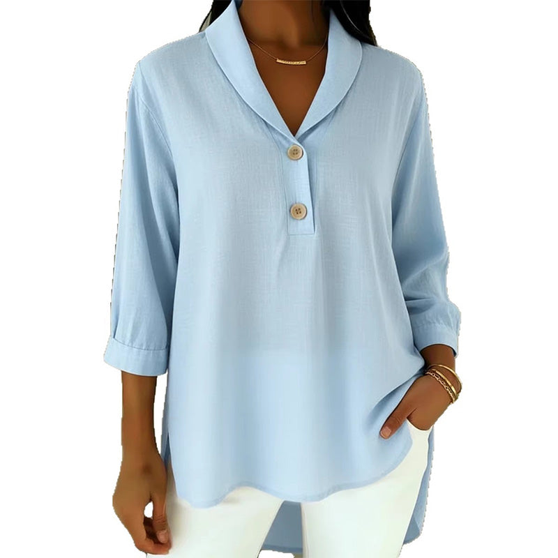 Damen Schalkragen-Knopfleistenbluse