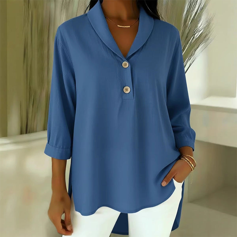 Damen Schalkragen-Knopfleistenbluse