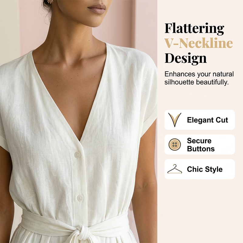 Damen V-Ausschnitt Weitbein-Jumpsuit mit Taillenschleife