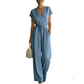 Damen V-Ausschnitt Weitbein-Jumpsuit mit Taillenschleife