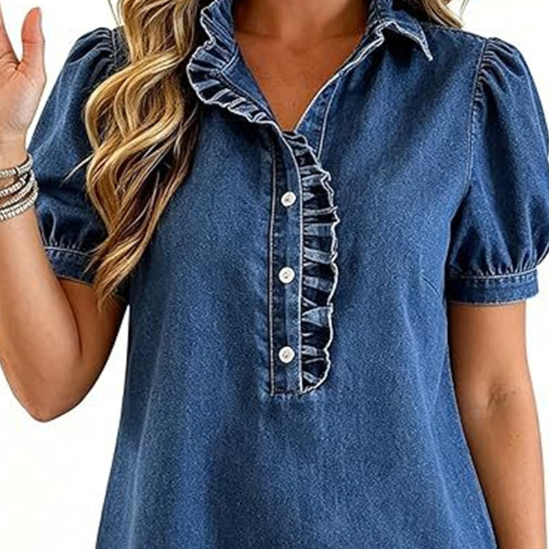 🚨 Eilmeldung: 50% endet heute Nacht! Jeans-Oberteil für Damen mit Rüschenkragen
