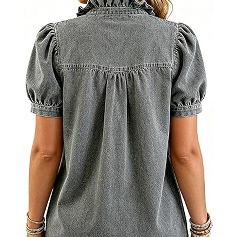 🚨 Eilmeldung: 50% endet heute Nacht! Jeans-Oberteil für Damen mit Rüschenkragen
