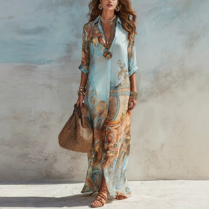 👗✨ EXKLUSIV – 50% RABATT! Elegantes Boho-Kleid mit Knopfleiste – Retro-Muster, fließende Silhouette & perfekt für Feste, Urlaub & Alltag 🌿