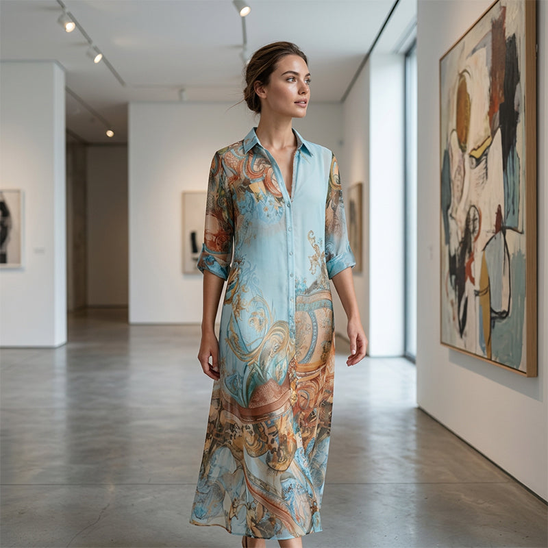 👗✨ EXKLUSIV – 50% RABATT! Elegantes Boho-Kleid mit Knopfleiste – Retro-Muster, fließende Silhouette & perfekt für Feste, Urlaub & Alltag 🌿