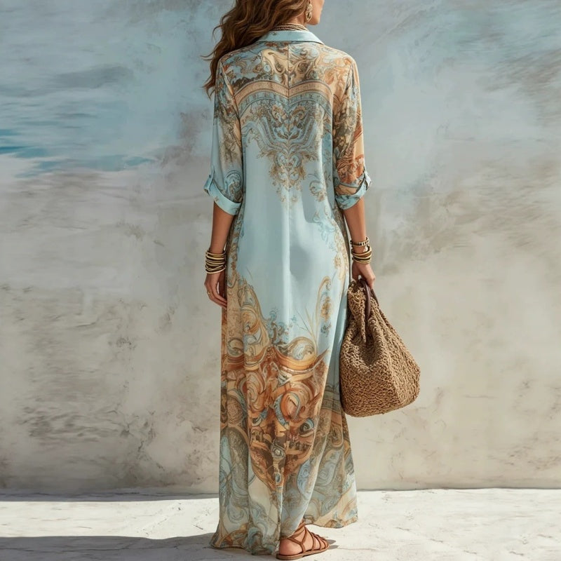 👗✨ EXKLUSIV – 50% RABATT! Elegantes Boho-Kleid mit Knopfleiste – Retro-Muster, fließende Silhouette & perfekt für Feste, Urlaub & Alltag 🌿