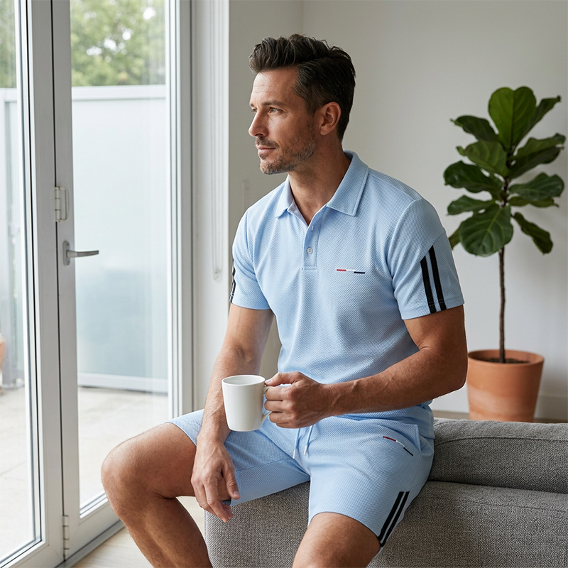 👕 2-teiliges Freizeit-Set für Herren – Kurzarm-Oberteil & Shorts, atmungsaktiv, bequem & vielseitig für Alltag, Sport & Reisen ☀️🩳