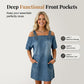 Damen Denim-Kleid mit verstellbaren Schnallen und Taschen