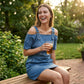 Damen Denim-Kleid mit verstellbaren Schnallen und Taschen
