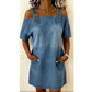 Damen Denim-Kleid mit verstellbaren Schnallen und Taschen