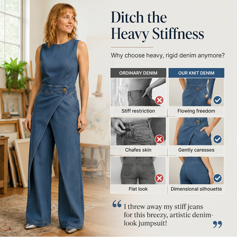 ⌛Zeitlich begrenztes Angebot – Ärmelloser, asymmetrischer Denim-Wickel-Jumpsuit für Damen