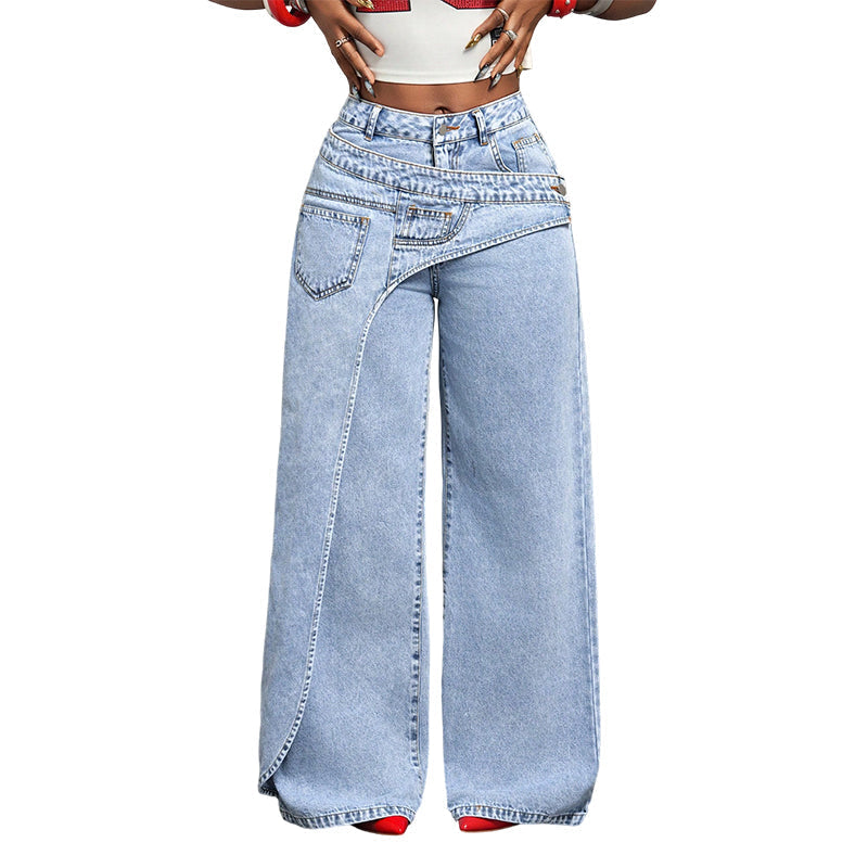 ⌛Zeitlich begrenztes Angebot – Damen asymmetrische Taillen-Weitbein-Jeans