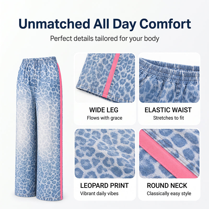 Set aus locker sitzendem Damenoberteil und Hose mit Leopardenmuster