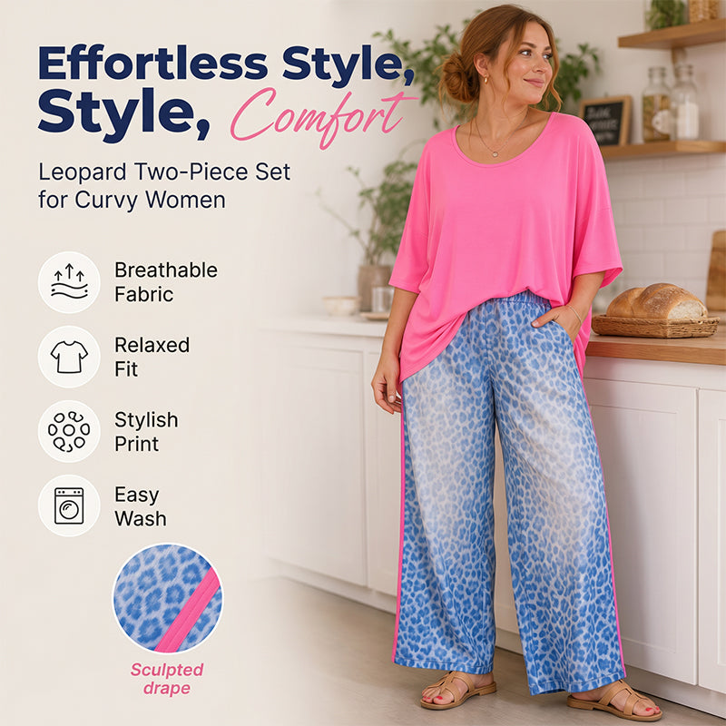 Set aus locker sitzendem Damenoberteil und Hose mit Leopardenmuster