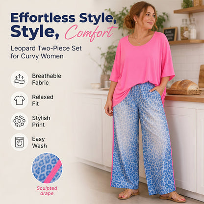 Set aus locker sitzendem Damenoberteil und Hose mit Leopardenmuster