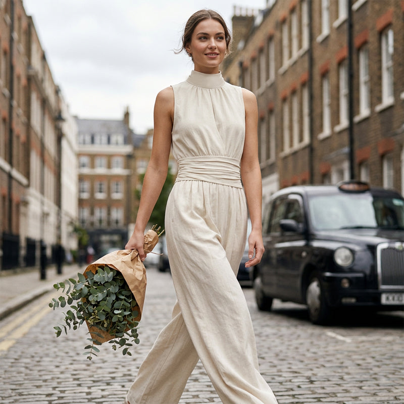 ✨Ärmelloser, weit geschnittener Jumpsuit mit Neckholder