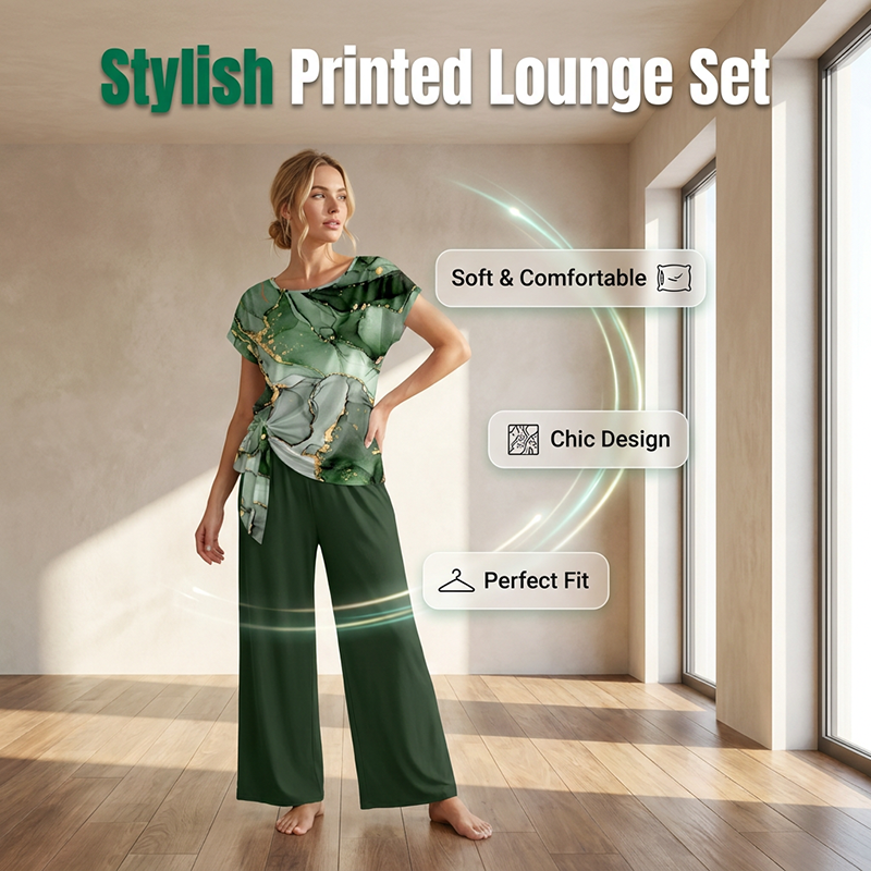 Frauen elegantes zweiteiliges Set mit Print