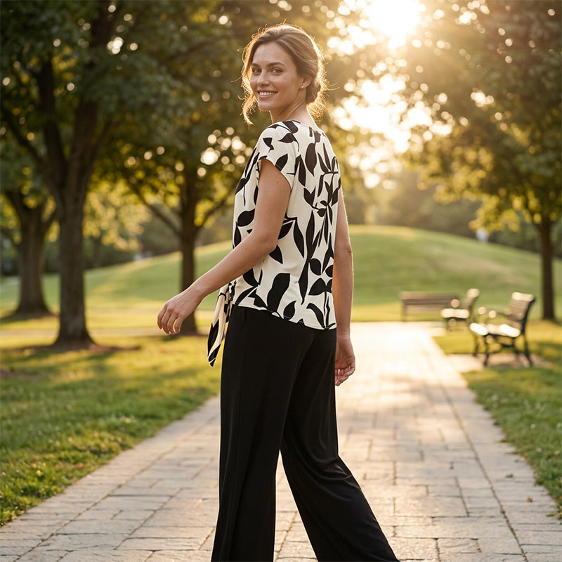 Frauen elegantes zweiteiliges Set mit Print