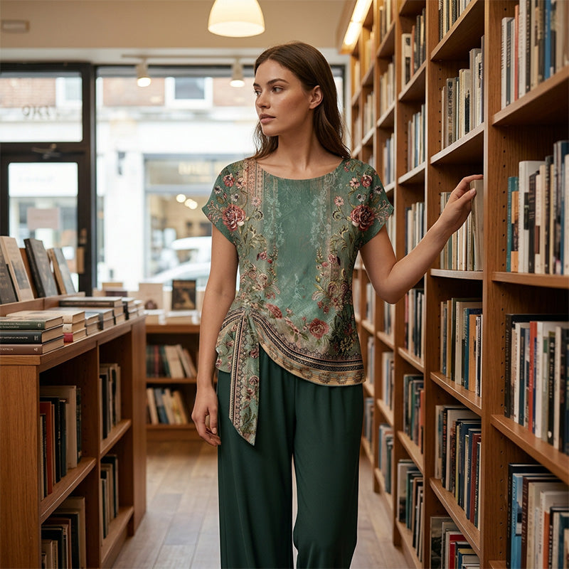 Frauen elegantes zweiteiliges Set mit Print