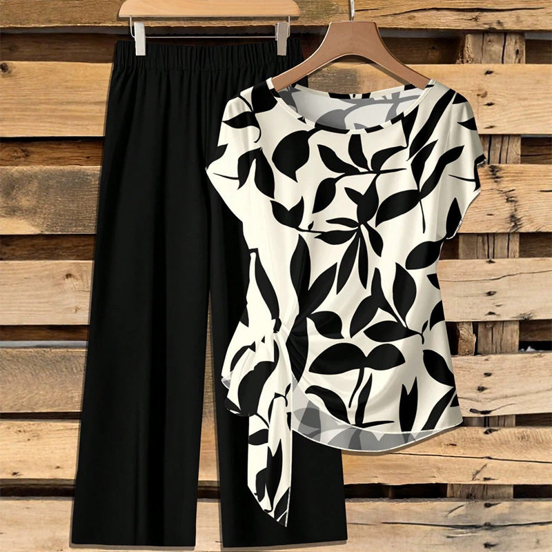 Frauen elegantes zweiteiliges Set mit Print