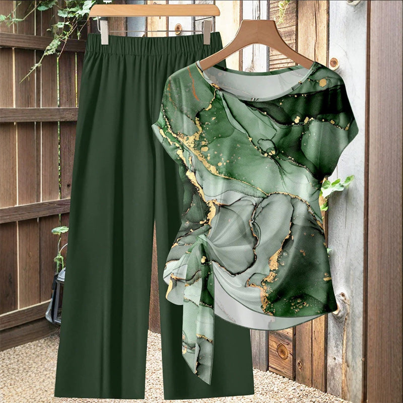 Frauen elegantes zweiteiliges Set mit Print
