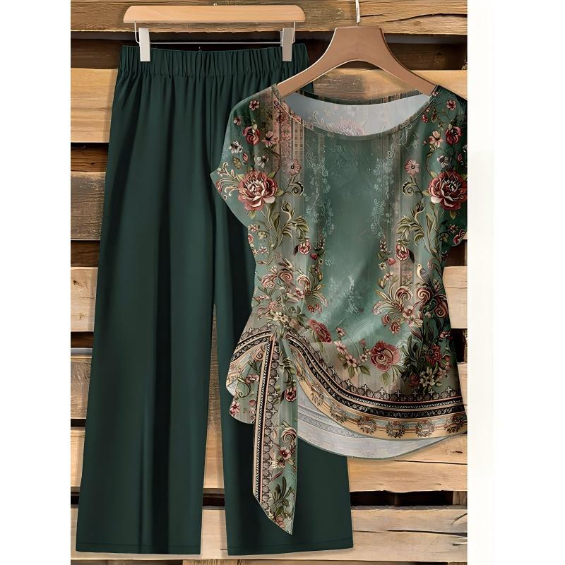 Frauen elegantes zweiteiliges Set mit Print